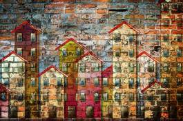 Fototapeta public housing concept image painted on a brick wall