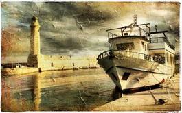 Plakat wybrzeże lato grecja żeglarstwo morze