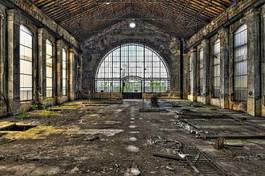 Naklejka beautiful glass wall inside the hall of an abandoned coal mine