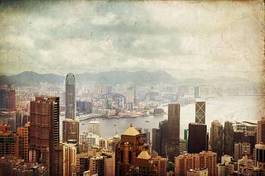 Plakat metropolia architektura retro panoramiczny hongkong