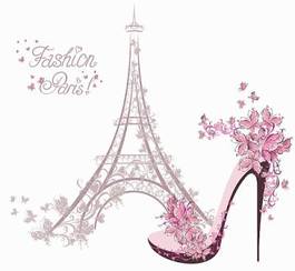 Plakat high-heeled shoes on background of eiffel tower. paris fashion