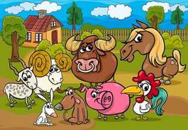 Plakat wesołe zwierzątka na farmie