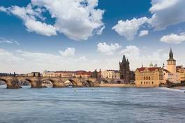 Plakat piękny praga widok statua most