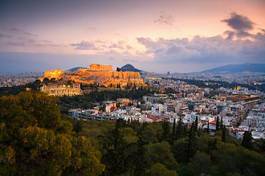 Plakat noc ateny grecja metropolia zmierzch