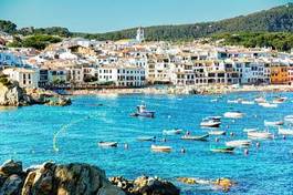 Plakat hiszpania wybrzeże wioska morze