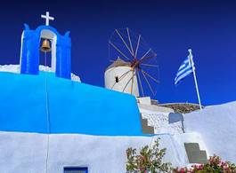 Plakat grecki wyspa piękny wiatrak