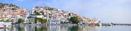 Plakat wioska panorama grecja pejzaż wyspa