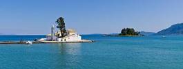 Plakat wyspa wybrzeże klasztor grecja