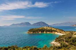Plakat zatoka morze grecja brzeg wyspa