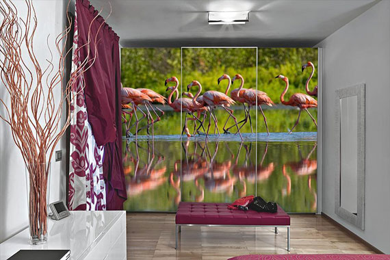 Naklejka na ścianę Naklejka stado flamingów