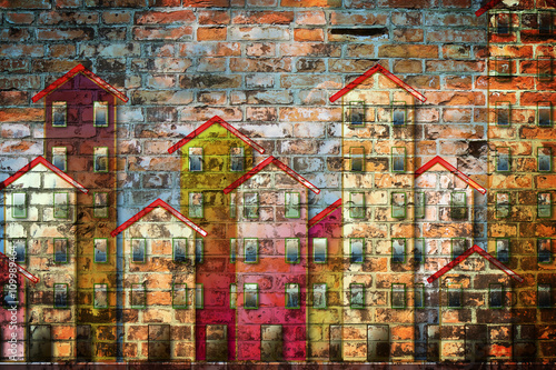 Obraz na płótnie Public housing concept image painted on a brick wall