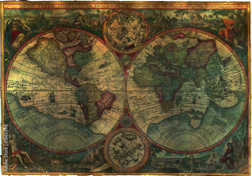 Plakat antyczny kompas stary mapa honorarium