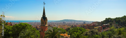 Plakat barcelona wieża katedra panorama statua