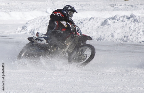 Plakat motocykl lód śnieg sport wyścigi