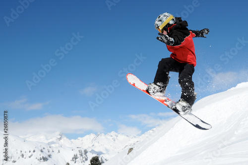 Fotoroleta chłopiec dzieci śnieg snowboard narty