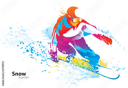 Plakat ludzie snowboarder tęcza