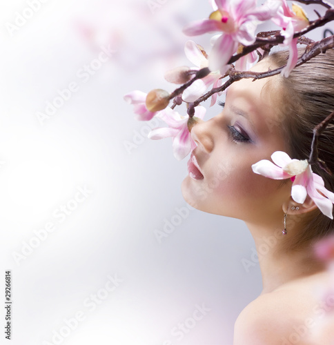 Plakat kobieta magnolia twarz dziewczynka zdrowie