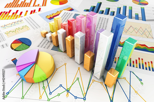 Naklejka Kolorowe grafy i diagramy w 2D i 3D