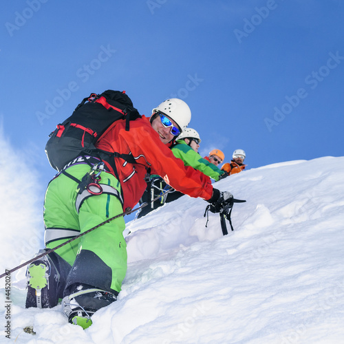 Plakat słońce alpinista góra mężczyzna