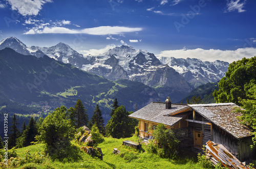 Plakat austria alpy lato widok szwajcaria