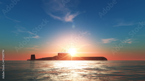 Plakat słońce morze statek fala wojskowy