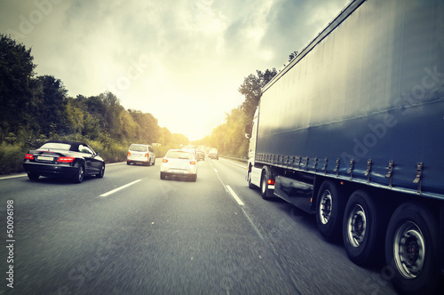 Plakat droga samochód widok autostrada ciężarówka