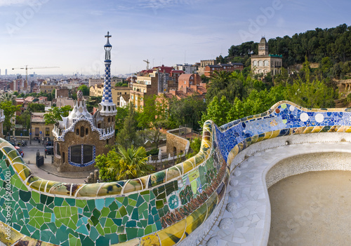 Fototapeta drzewa lato niebo barcelona architektura