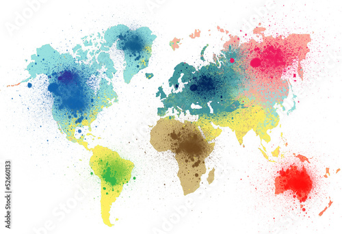 Plakat Kolorowa mapa świata, wykoanana technika kleksów