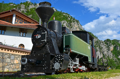 Fotoroleta lokomotywa parowa transport klasztor stary