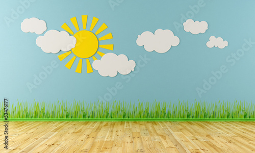Plakat trawa słońce nowoczesny dzieci wnętrze