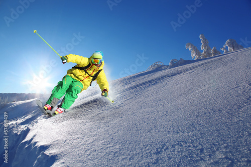 Plakat narciarz alpy piękny narty snowboarder