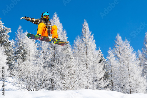 Plakat niebo snowboarder lód