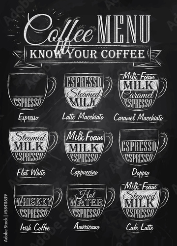 Plakat macchiato filiżanka kawa kawiarnia jedzenie