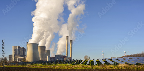 Plakat wiatrak węgiel brunatny energia wiatru środowisko panel słoneczny