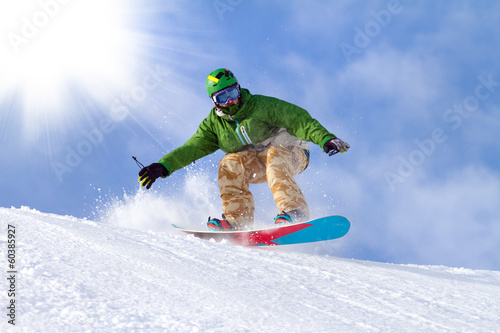 Naklejka snowboard chłopiec słońce