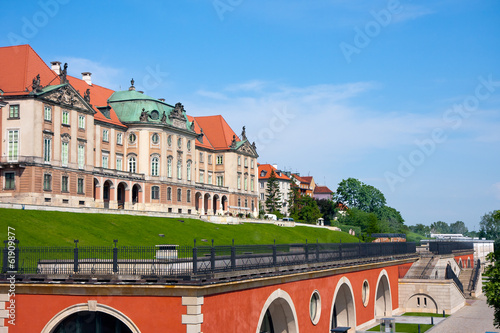 Plakat śródmieście ulica pałac samochód stary