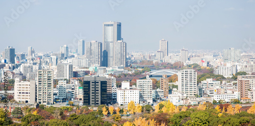 Plakat japoński japonia drapacz architektura miejski