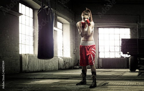 Plakat kick-boxing zdrowy ciało bokser dziewczynka