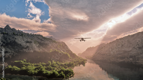 Fotoroleta samolot dolina góra natura