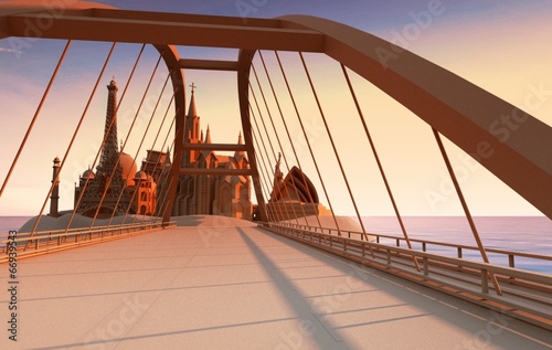Plakat wyspa francja włochy architektura most