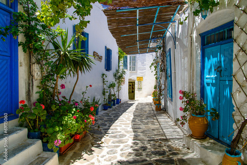 Plakat wioska morze śródziemne kwiat wyspa