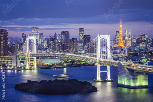 Plakat architektura drapacz most japoński