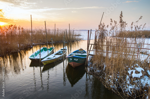 Naklejka most łódź słońce