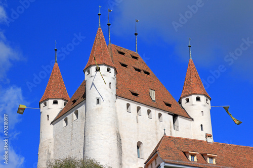 Plakat architektura krajobraz szwajcaria wieża lato