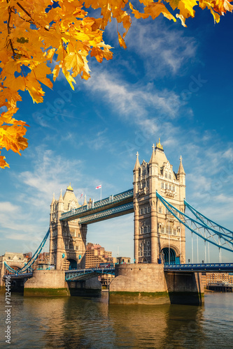 Plakat tower bridge wieża niebo architektura most