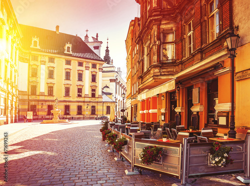 Plakat zamek ulica rynek wrocław noc