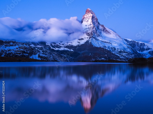 Plakat szczyt europa alpy zmierzch szwajcaria