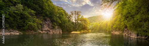 Plakat woda wieś pejzaż panorama mech