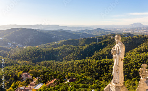 Plakat barcelona góra statua architektura hiszpania