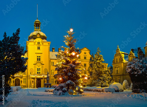 Fotoroleta zamek śnieg noc niemiecki oświetlenie